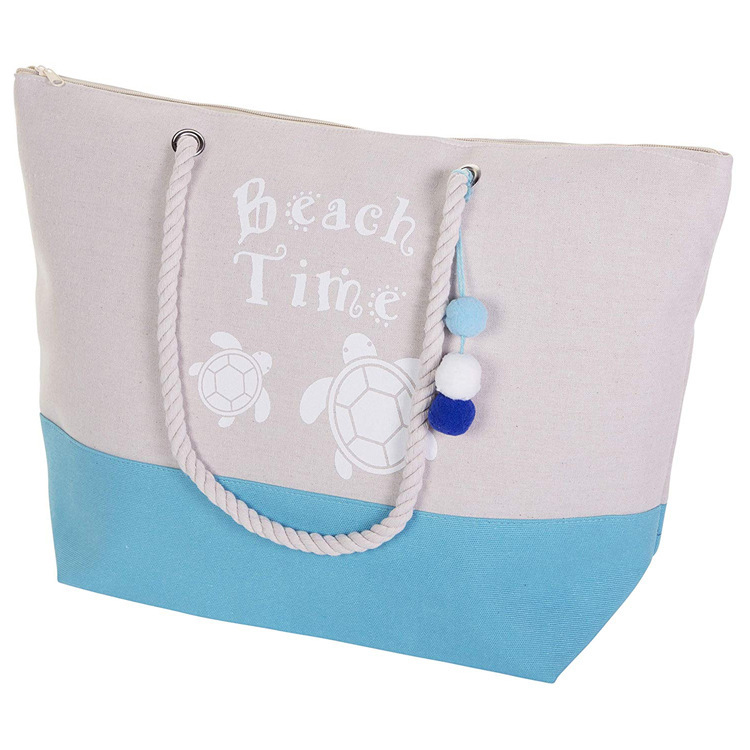 厂家直销环保购物帆布袋批发可爱简约棉绳手提帆布袋米蓝色沙滩包