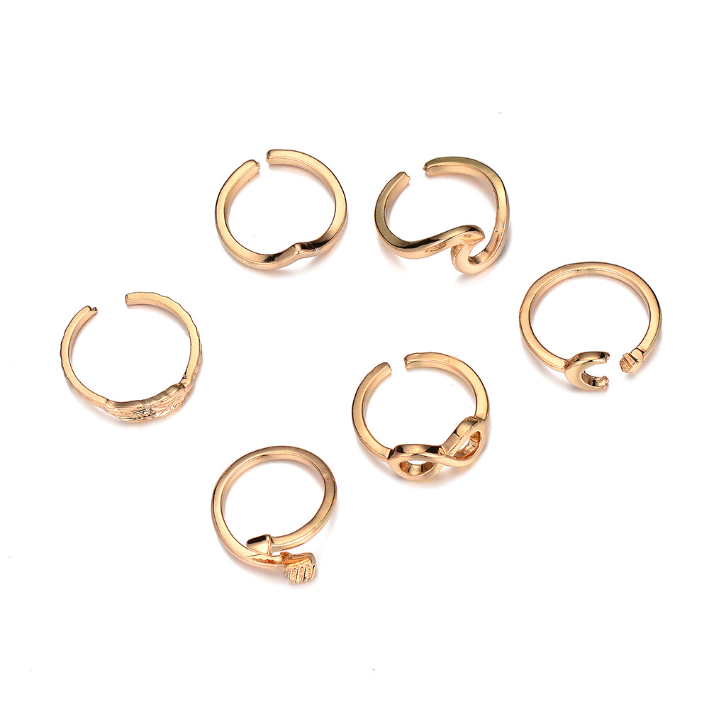 Hot Sale Geometric Alloy Ring Six-piece Leaf Ring Set Wholesale display picture 12