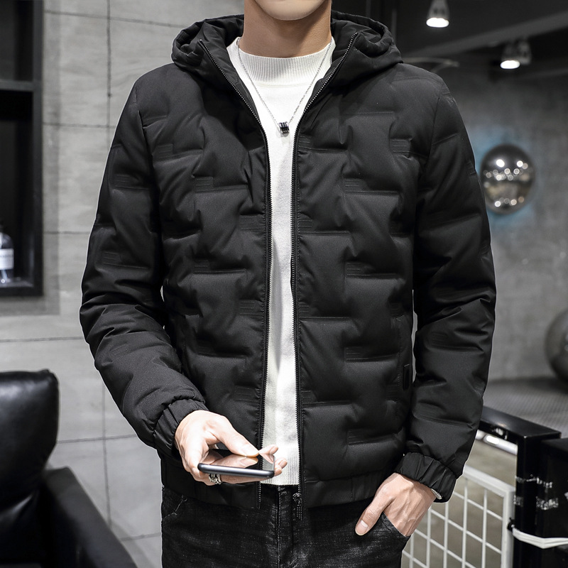 Vêtements pour hommes Veste d'hiver en coton pour hommes avec capuche, fine et fine, légère, courte et à la mode, veste chaude en coton pour hommes_voghion.com