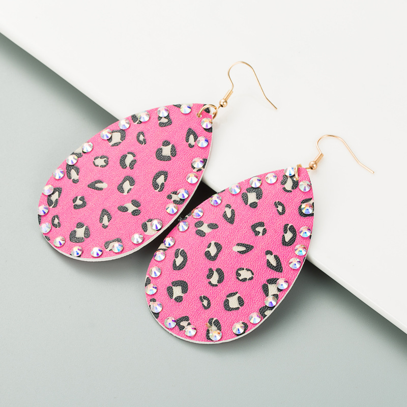 Drop-shaped Double-sided Leather Diamond Earrings display picture 4