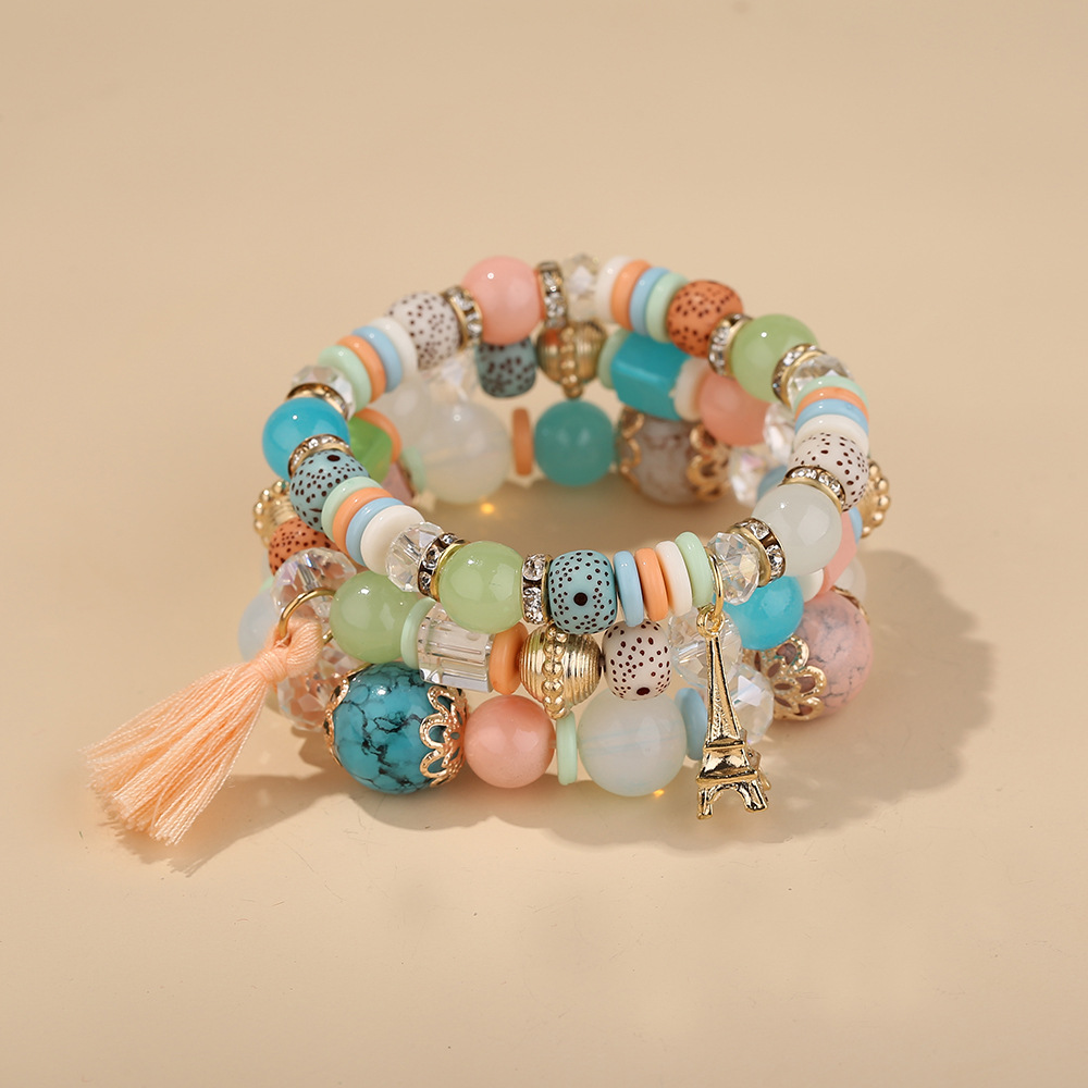 80g Weight Bracelets Classification 1 Piece Quantity Holiday, Travel Occasion Artificial Crystal, Glass Material Colorful Pattern Women'S Gender Beaded, Tassel Design Ethnic Style Style Ethnic Style Colorful Arylic Artificial Crystal Glass Beaded Bracelets Wholesale 6