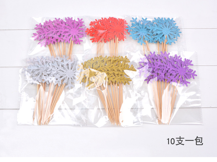 节日用品生日蛋糕雪花插牌 竹签雪花蛋糕插卡插件 烘焙甜品蛋糕装饰10只装详情图12