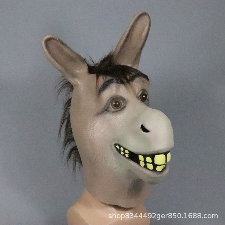 Divertido animal burro cabeza cubierta Shrek pobre boca burro de Europa y América accesorios de baile de Halloween fiesta vestir en vivo rendimiento