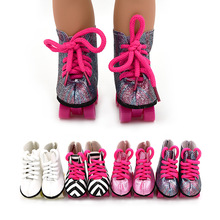 娃娃鞋子 18寸美国女孩滑轮鞋 18inch夏芙玩偶配件绑带旱冰靴批发