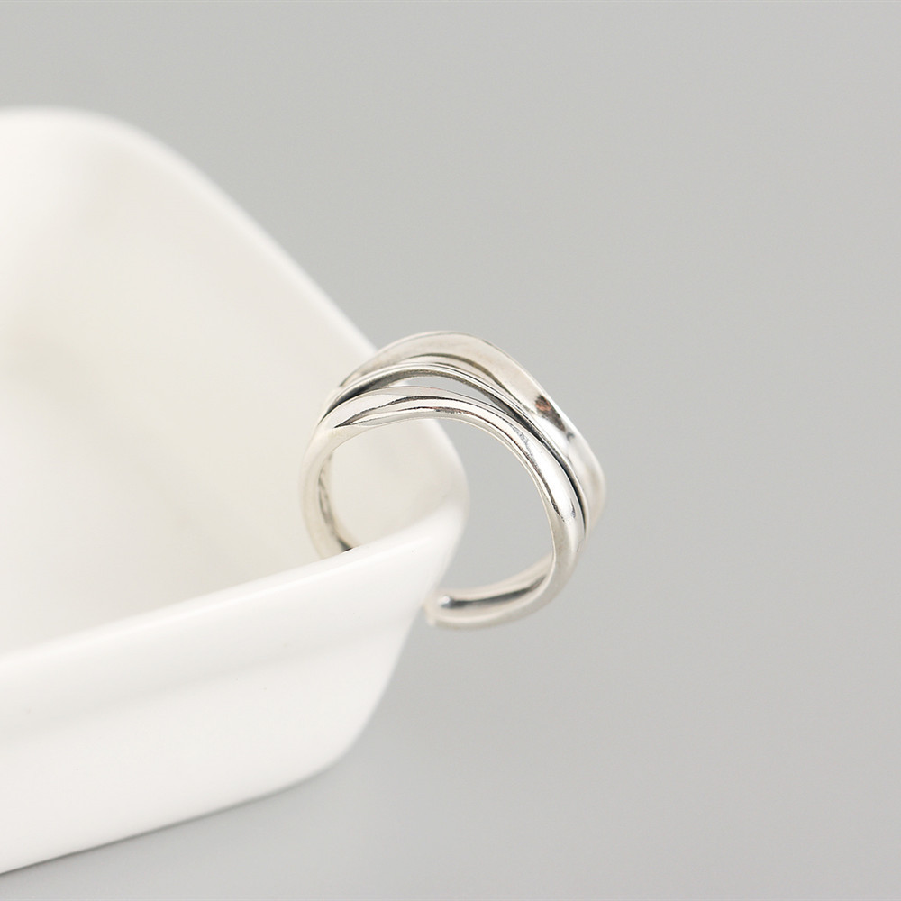 Japanese and Korean version of S925 sterling silver personality minimalist concave-convex double-lay