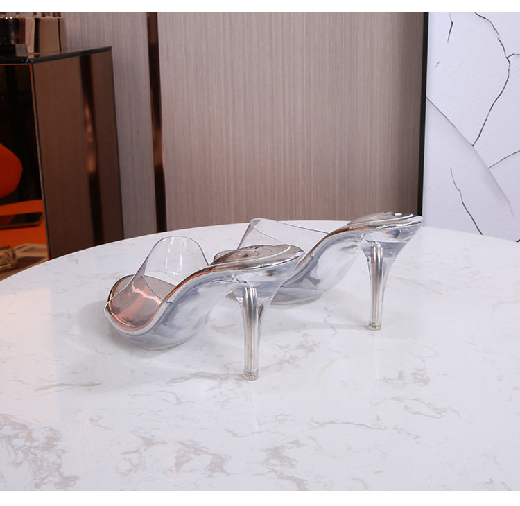 Dép sandal nữ quai ngang gót pha lê cao 6–8 cm phong cách Hàn Quốc — Màu bạc, Màu đen chi tiết 21