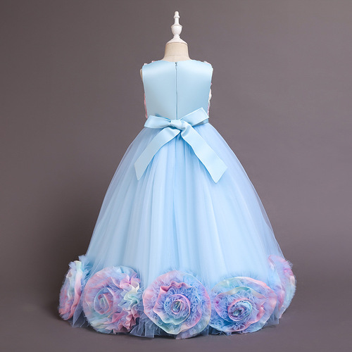 Cross-border exclusive new children's dress princess skirt mesh flower ballgown sleeveless long performance dress