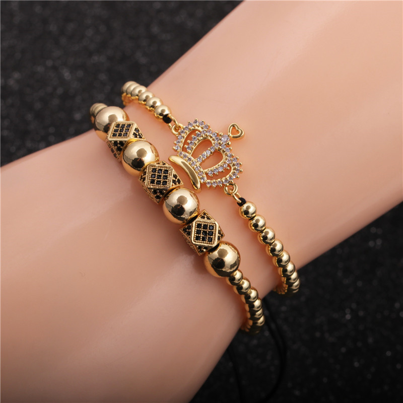 Ensemble De Bracelets Ajustables Couronne Zircon Micro-incrustés display picture 1