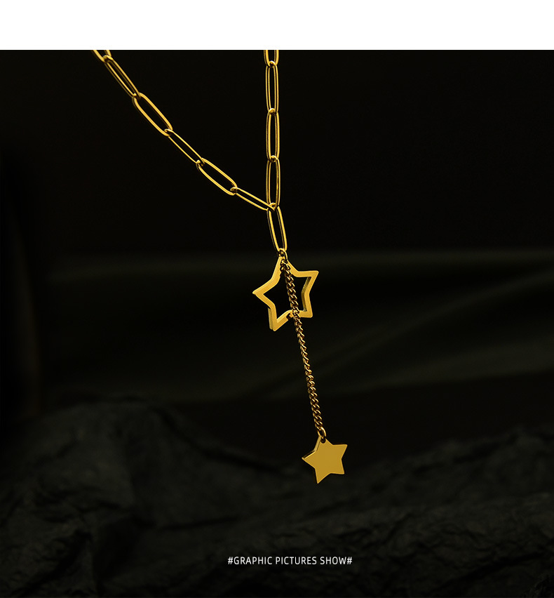 Hollow Five-pointed Star Titanium Steel Material Not Allergic Women's Necklace display picture 14