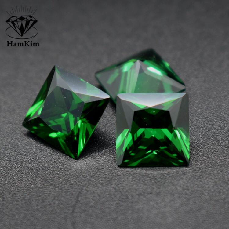 Emerald Princess Square Square Green Zircon Bare Stone Green zirconia Perforable Gem Jewelry with Stone