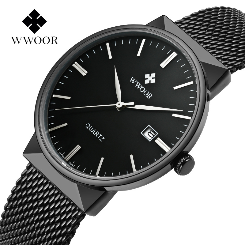 WWOOR Holding Love nuevo reloj de cuarzo de malla de negocios para hombres calendario impermeable reloj redondo cabeza casual Bowl Watch 8826W