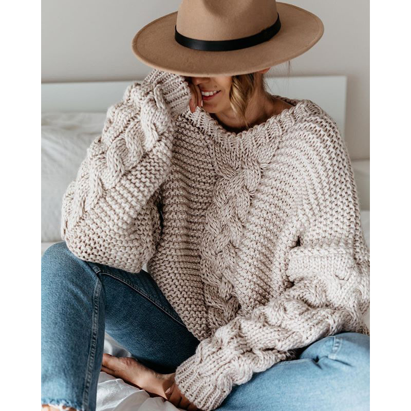 Cross-border foreign trade supply wish Europe and the United States for autumn and winter explosions solid color pullover V-neck twist loose sweater casual knitting