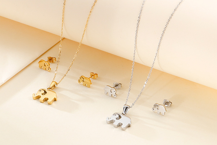 Stall Supply Korean Style Fashion Titanium Steel Diamond Elephant Fashion Earrings Necklace Small Se