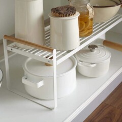 Kitchenware tiered shelf, dish and condiment storage cabinet, inner compartment separator, single and double-layer pot stand holder