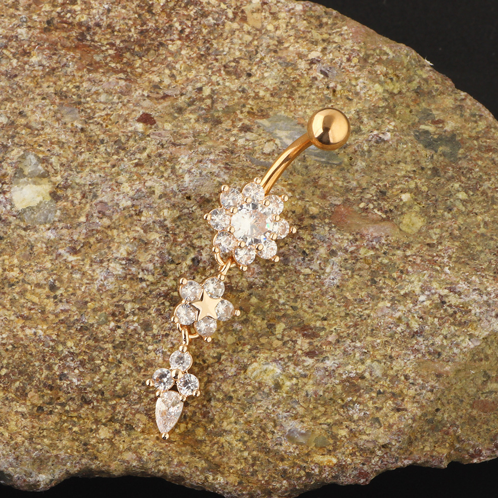 Rose Gold Plated Stainless Steel Navel Ring Round CZ Belly Button Piercing Jewelry detail image 8