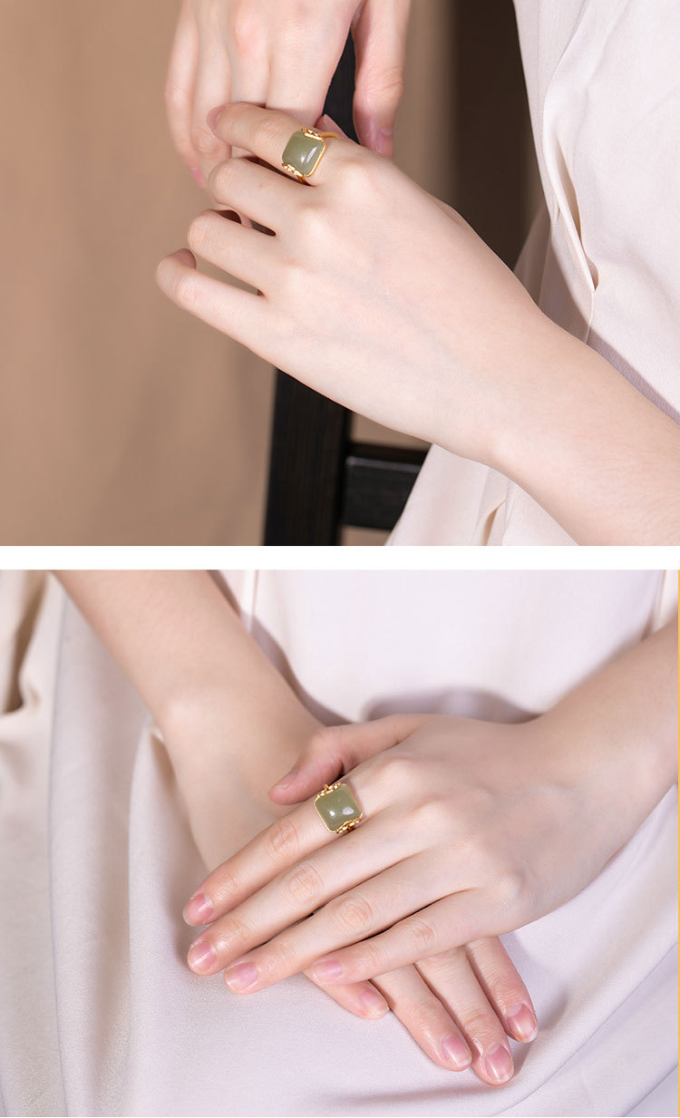 Nhẫn nữ bạc S925 mạ vàng đính ngọc bích sapphire hình mây lành — Mẫu màu đậm chi tiết 4