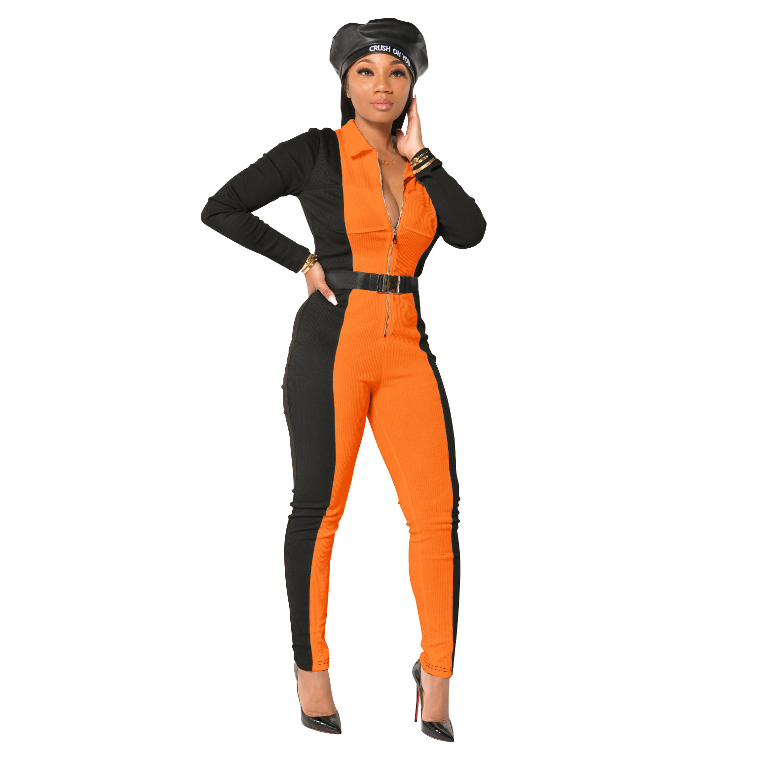 high-waist tight zipper jumpsuit nihaostyles wholesale clothes NSSCJ95596