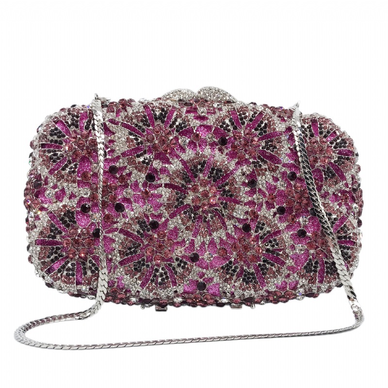 Túi clutch nữ đính đá kim loại cầm tay dự tiệc 17.5x5x11 cm — Màu đỏ, Màu tím, Màu xanh lá, Màu xanh lam chi tiết 26
