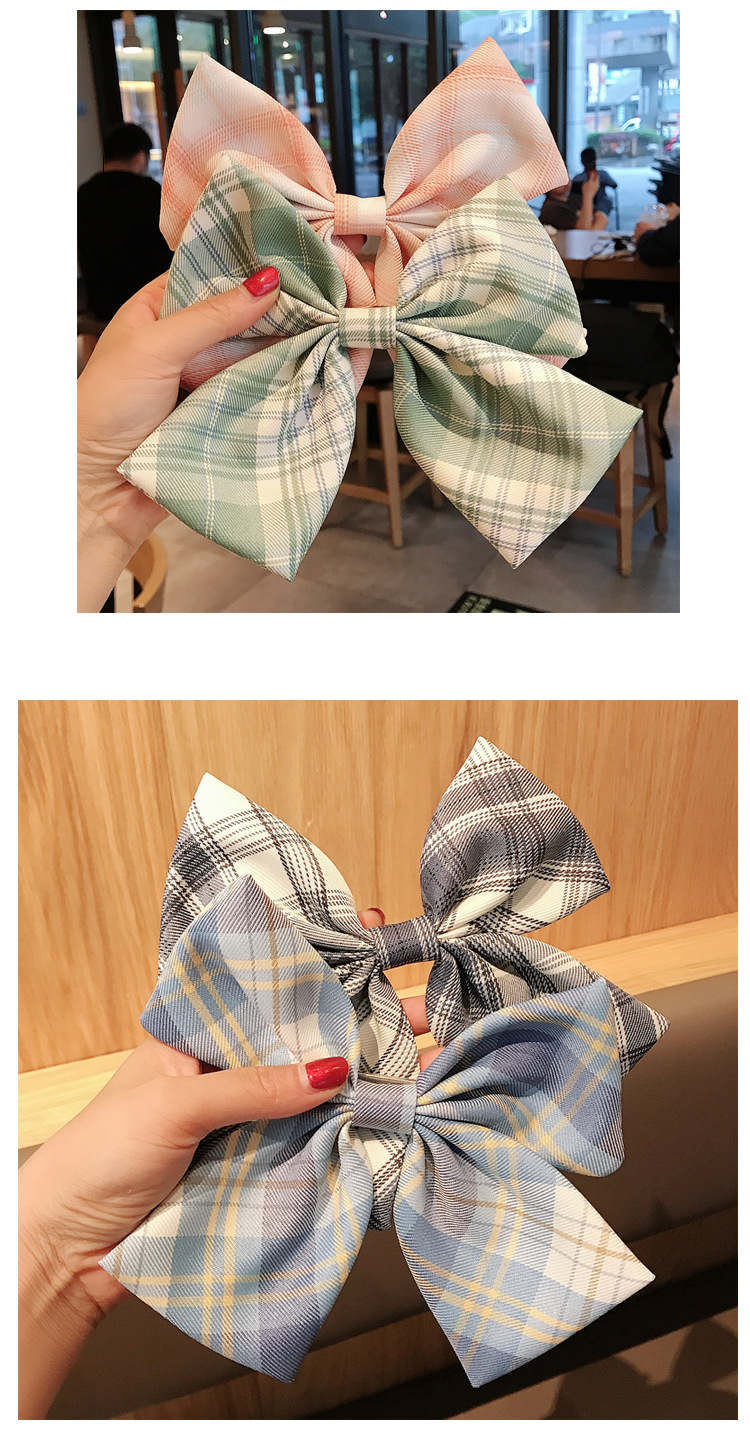 Girl Plaid Bow Hairpin Korean Super Fairy Uniform Back Head Clip Headdress Wholesale Nihaojewelry display picture 7