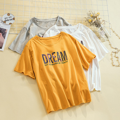 Real shot Big size dress 2021 summer new pattern Easy jacket Fat sister Easy Short sleeved letter Base coat