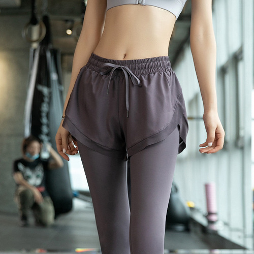 Women's False Two-Piece Elastic Tight Running Black Thin High-Waist Abdominal Toning Hip Lift Exercise Yoga Pants Wholesale