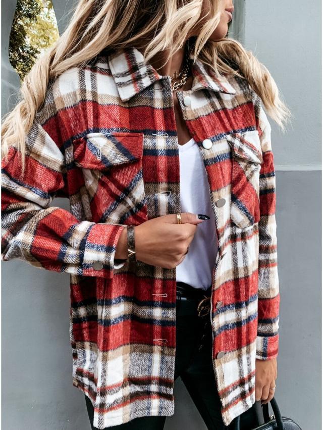 Long-Sleeved Plaid Jacket NSYF16475