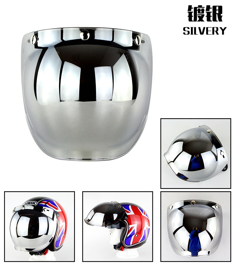 Motorcycle Helmet Lens Retro Half Helmet Bubble Mirror Three-Button Windproof Lens with Bracket 3/4 Helmet Goggles