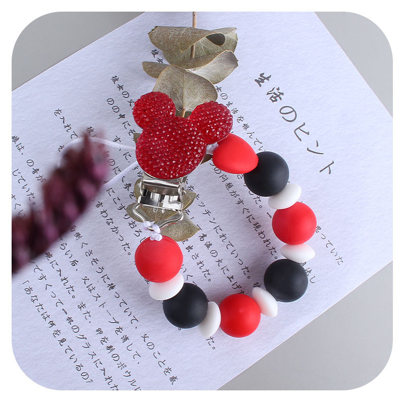Venta caliente bebé suministros Mickey chupete clip de juguete mordedor bebé calmante silicona amor chupete cadena anti-gota cadena
