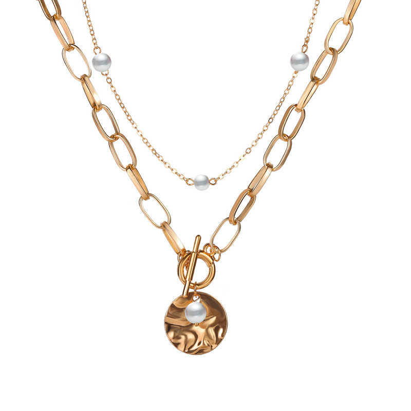 51676 Han Zhi Shang Europäische Und Amerikanische Kette Perle Doppels Chicht Halskette Kreative Retro Einfache Legierung Schlüsselbein Kette display picture 2