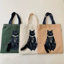 日本新款黑貓手提包手拎包ipad包補習包逛街購物手拎包通勤
