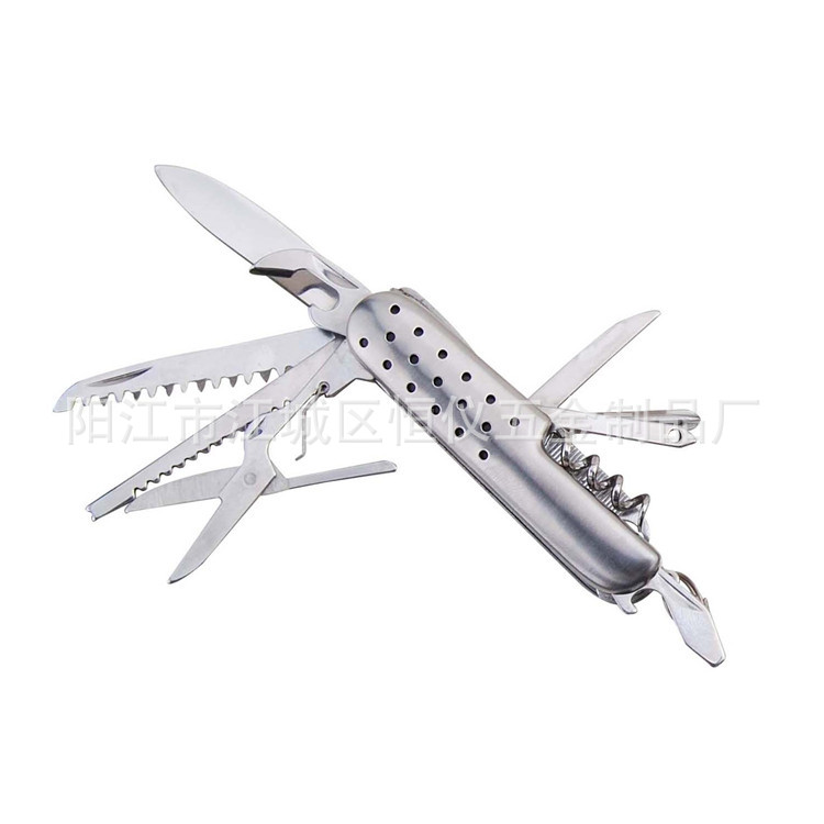热销不锈钢麻点折叠礼品小刀 30孔多功能户外小刀