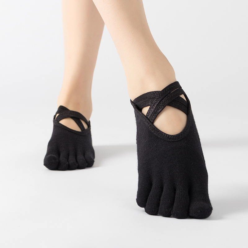 Cross-strap Five-finger Yoga Socks Leaking Back Yoga Socks Lace-up Dance Split-toe Socks