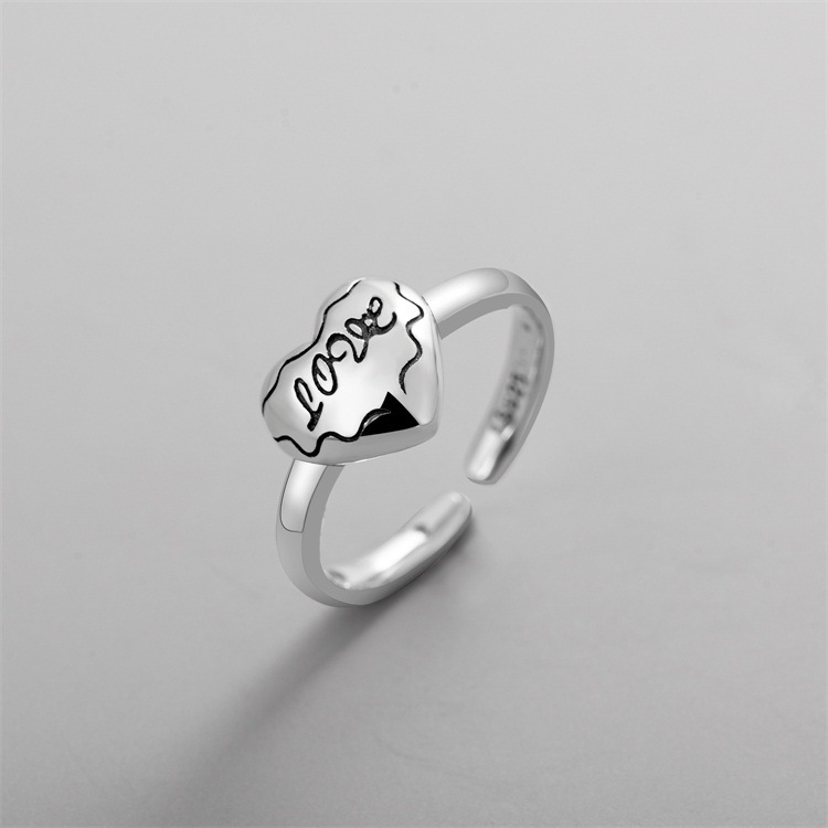 Fashionable retro trend ring heart shaped with letters