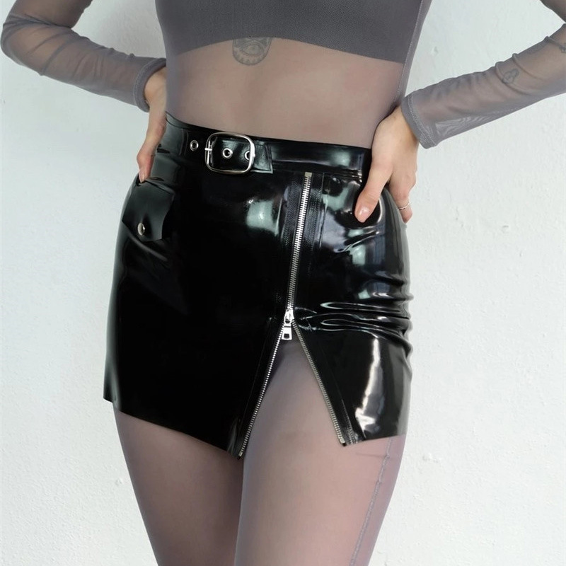 zipper buckle PU leather skirt  NSFD31189