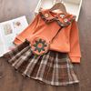 Autumn set, children's universal sweatshirt, plaid top, skirt for princess