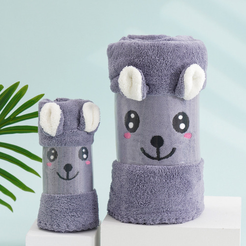 High-density coral velvet ears three-dimensional embroidery towel bath towel animal cartoon Japanese optional towel set gift box gift