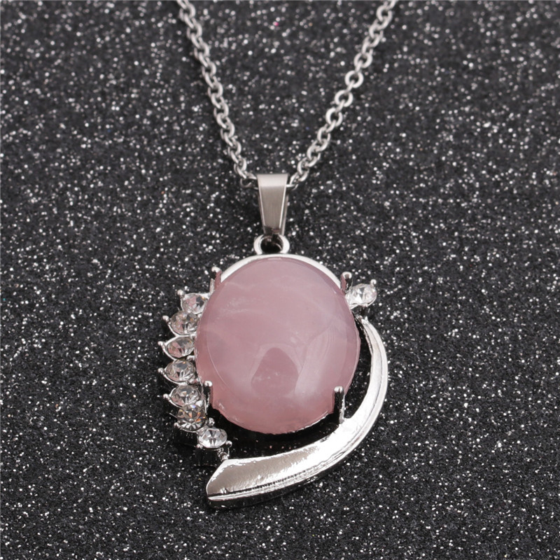 Fashion Geometric Ethnic Style Pendant Stainless Steel Chain Pink Spar Pendant For Men And Women display picture 4