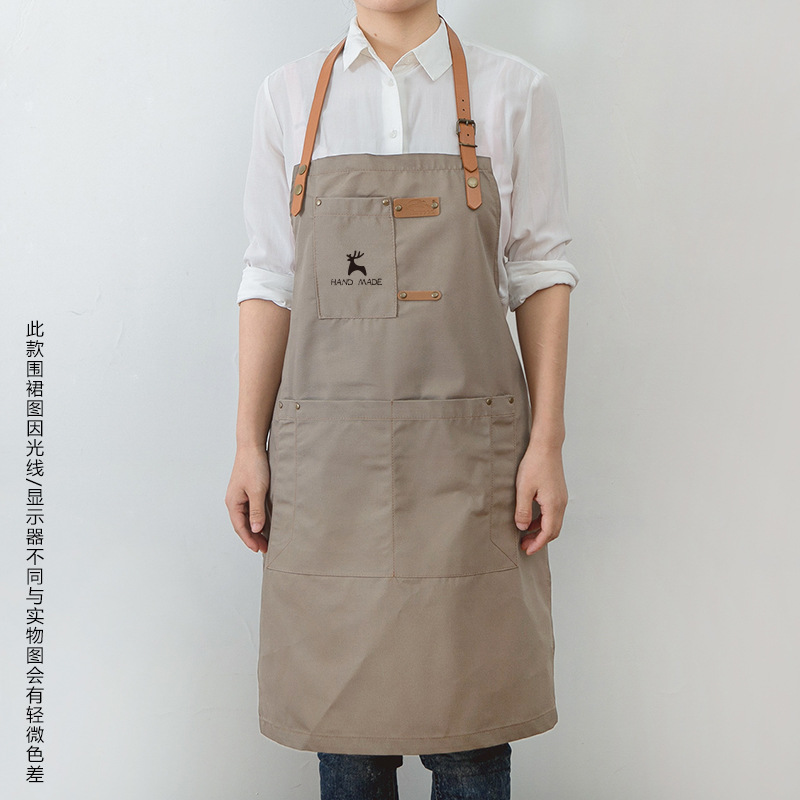 Pareja de moda coreana delantal de lona personalizado impreso LOGO leche té café cake shop hornear manicura trajes