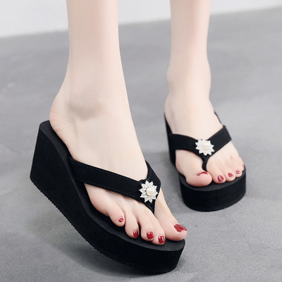 如意拓批发时尚韩版夹脚坡跟凉拖鞋高跟网红新款海边人字拖鞋女夏