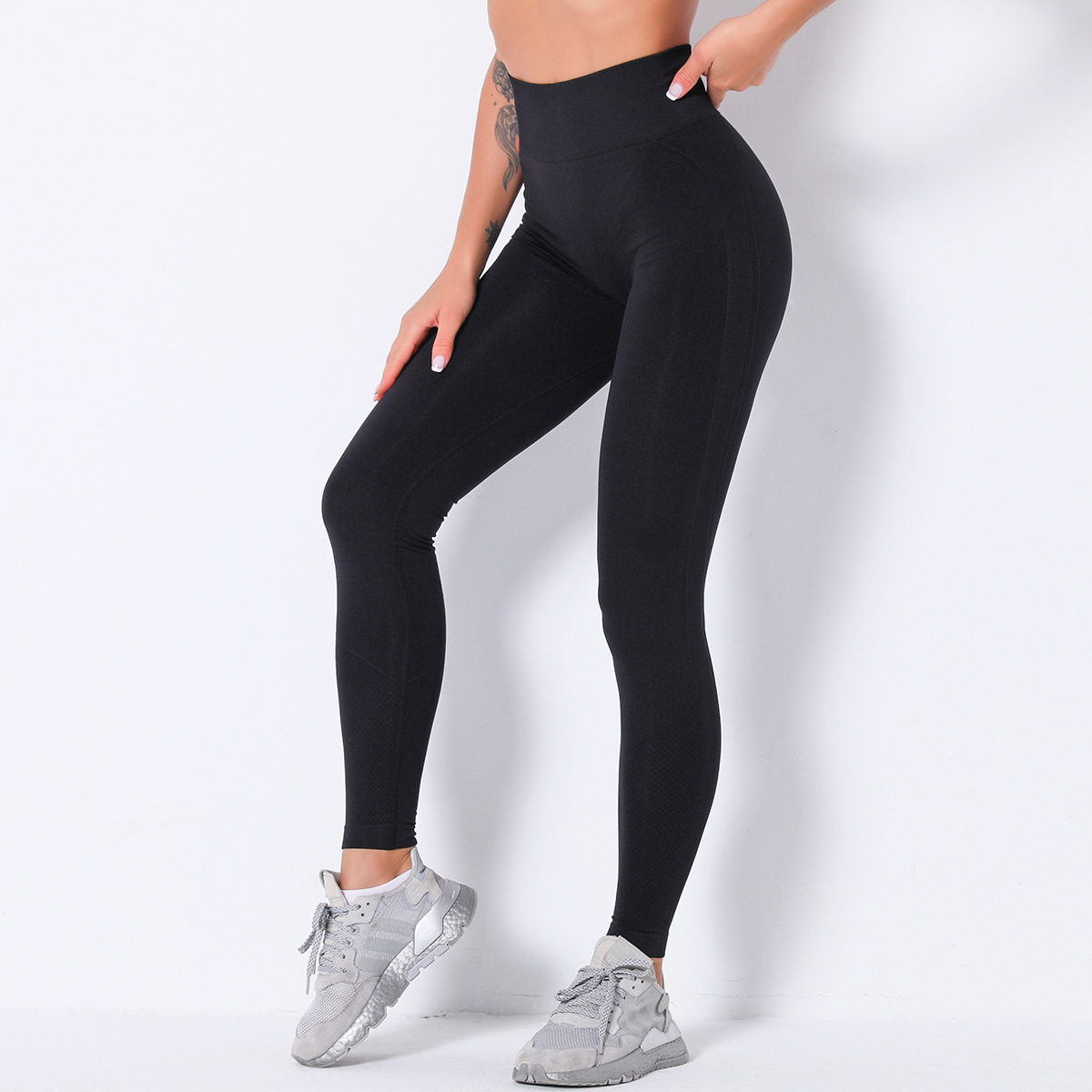 seamless high waist tight-fitting hip-lifting solid color sports pants  NSNS10685