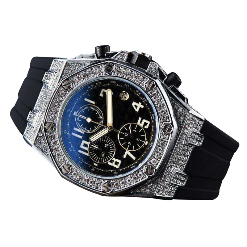 Quartz horloge 6 naalden multifunctioneel gesneden herenhorloge Mode diamant herenhorloge_voghion.com