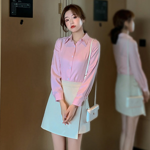 2020年韩版新品春季百搭休闲修身打底衫流行大码显瘦纯色长袖衬衫