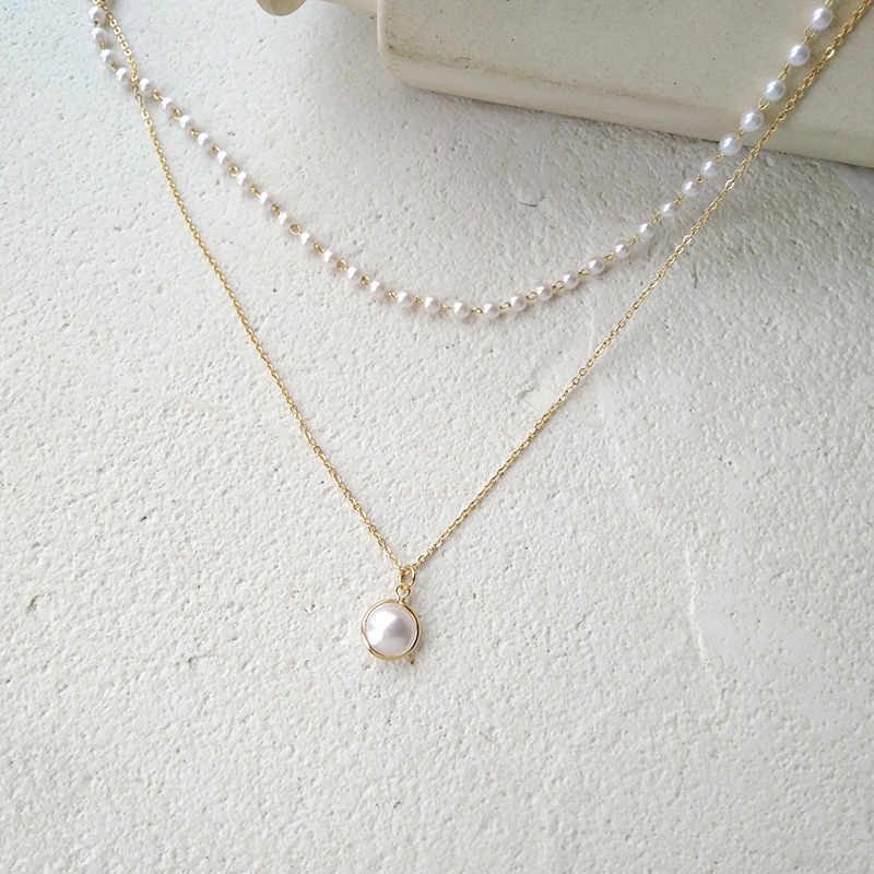 Simple Double-layer Metal Pearl Necklace display picture 1