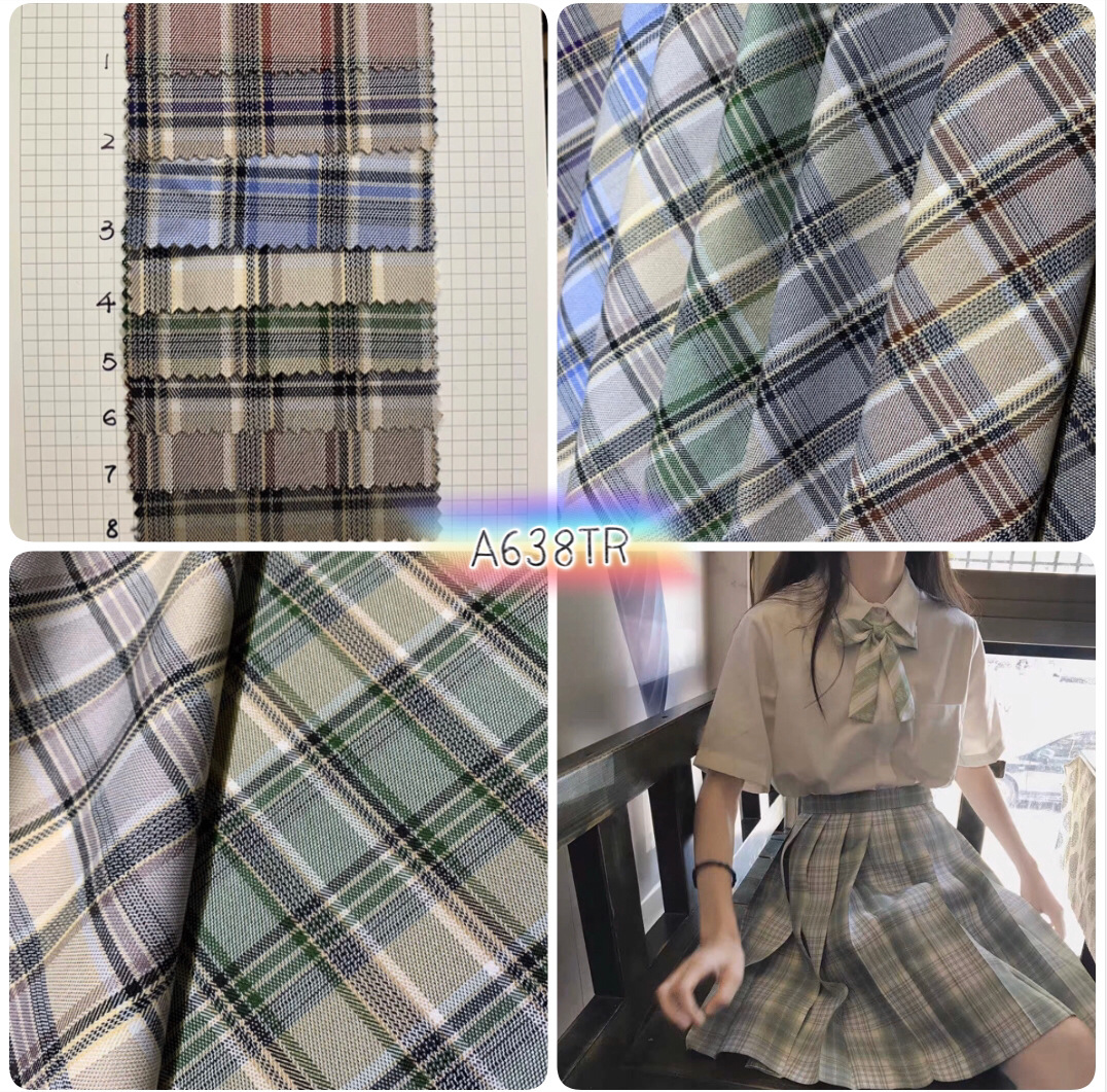 JK制服百褶裙子和服格子面料 色织TR格涤棉阔腿裤小外套裙装料