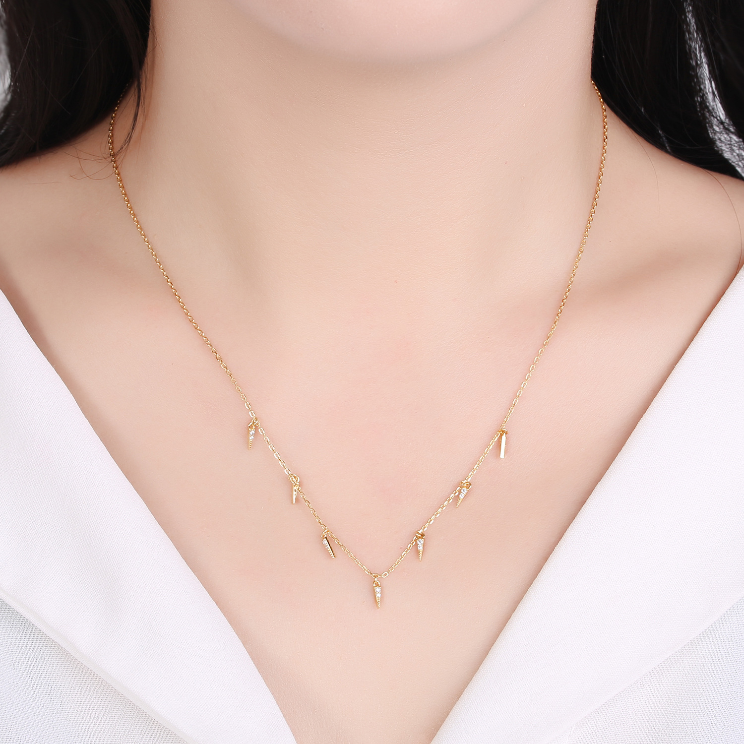 15g Weight Rhinestones Inlay Material Simple Style Solid Color Sterling Silver Inlay Rhinestones Necklace