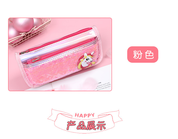 Korean minimalist canvas unicorn pencil case, a girl's fresh and portable large-capacity stationery bag, student pencil case detail image 12