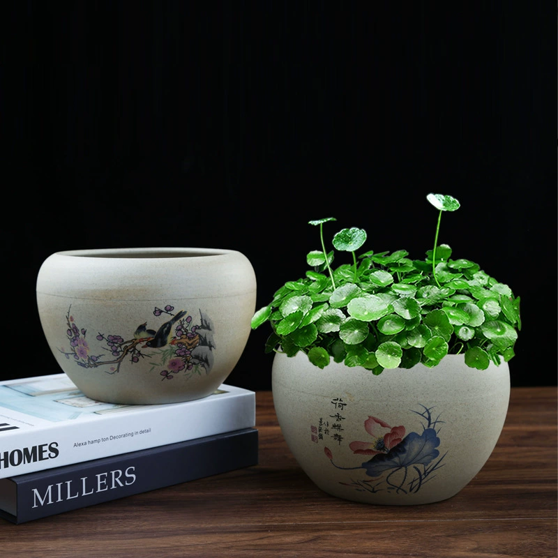 Чаша Лотос гидропонный цветочный горшок керамический аквариум для черепахи бассейн для выращивания рыбы зеленый укроп вода Лотос водяная Лилия Профессиональный непористый керамогранит