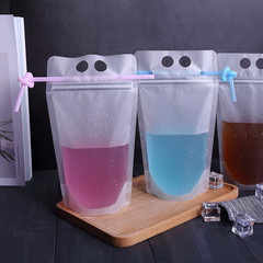 Takeaway sanding drinks juice milk tea soy milk bag self-sealing bag transparent disposable carry bag 500ML packaging bag