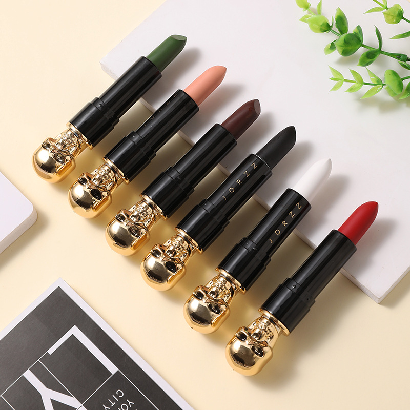 外销跨境专供骷髅头哑光口红保湿滋润健康唇膏新款平价万圣节礼物|ru