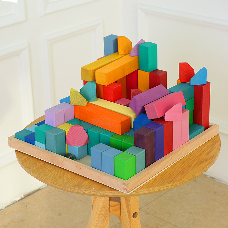 Rainbow pirámide haya niños montessori educación temprana conjunto Arco Iris bloques de construcción de inteligencia ensamblados bloques de construcción de Madera Juguetes